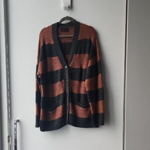 All Saints Lou Sparkle Oversized Metallic Stripe Fuzzy Knit Cardigan